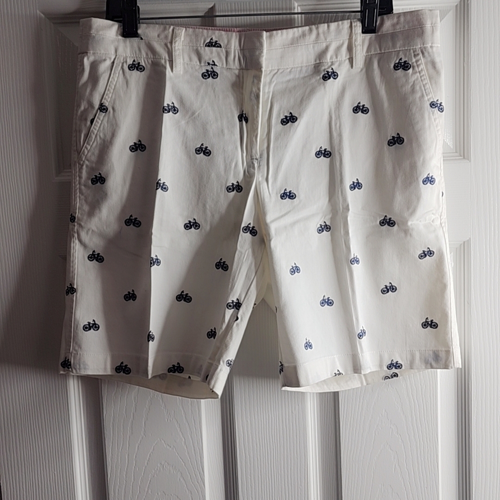 British Khaki White Shorts with Bicycle Print